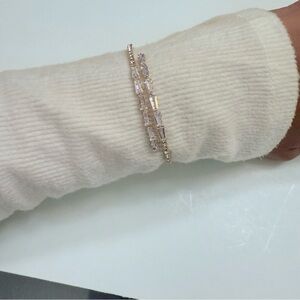 Sparkling Baguette Rhinestone Double Bracelet • Gold Tone